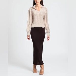 Polo collar chunky  sweater with puff sleeves